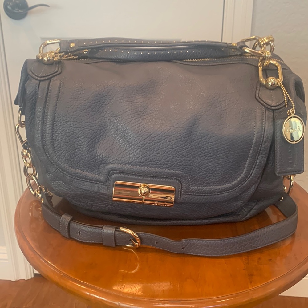 Coach Kristen Leather Large Smoke Blue Hand Bag